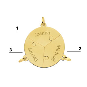 Names4ever Ronde Puzzelstukjes Driedelige Vriendschapsketting met Namen van Goud