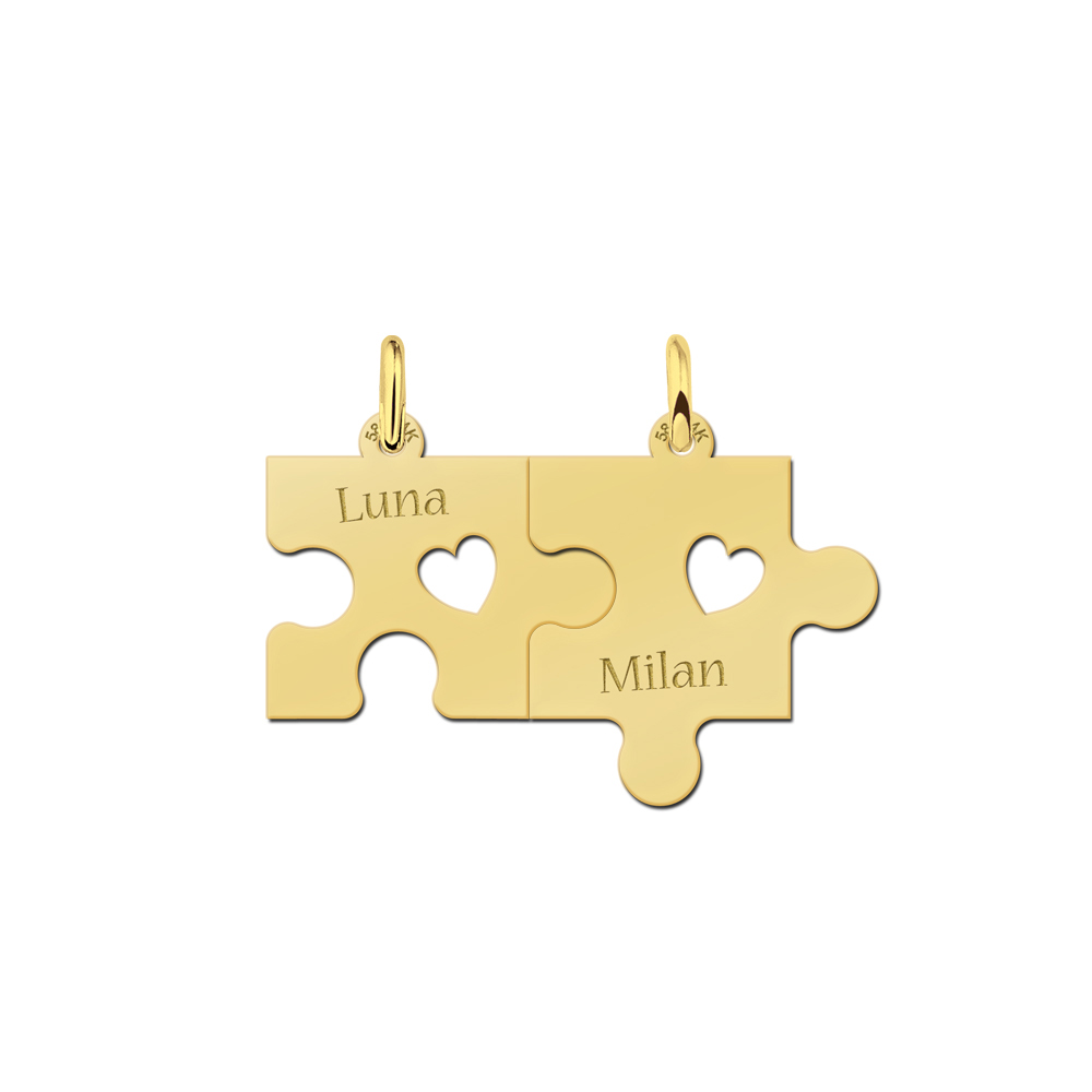 Gedeelde Gouden Puzzelstuk Naam Ketting Names4ever + achterkant graveren