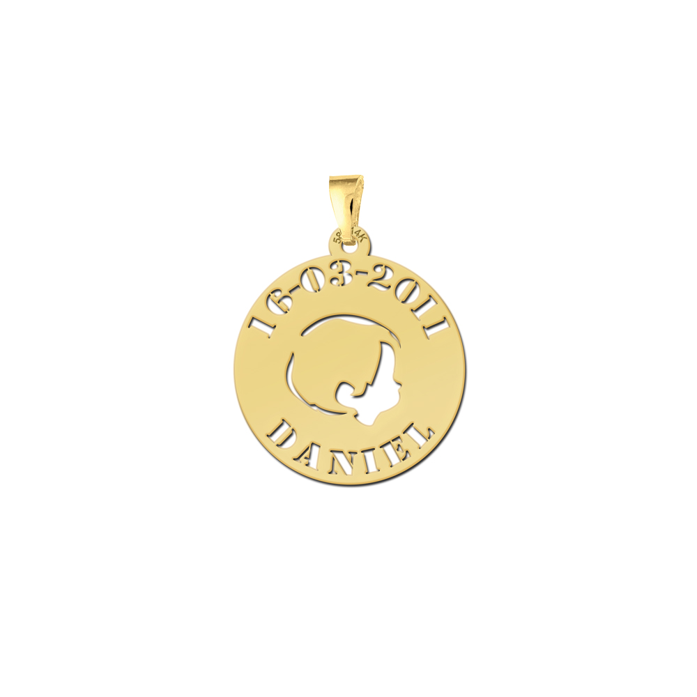 Names4ever Jongenhoofdje Gouden Babyhanger met Naam en Datum