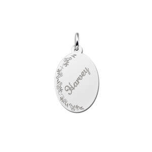 Hanger laten graveren met je naam en met bloemetjes - Names4ever
