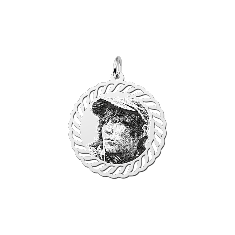 Kleine Ronde Zilveren Fotogravure Hanger van Names4ever