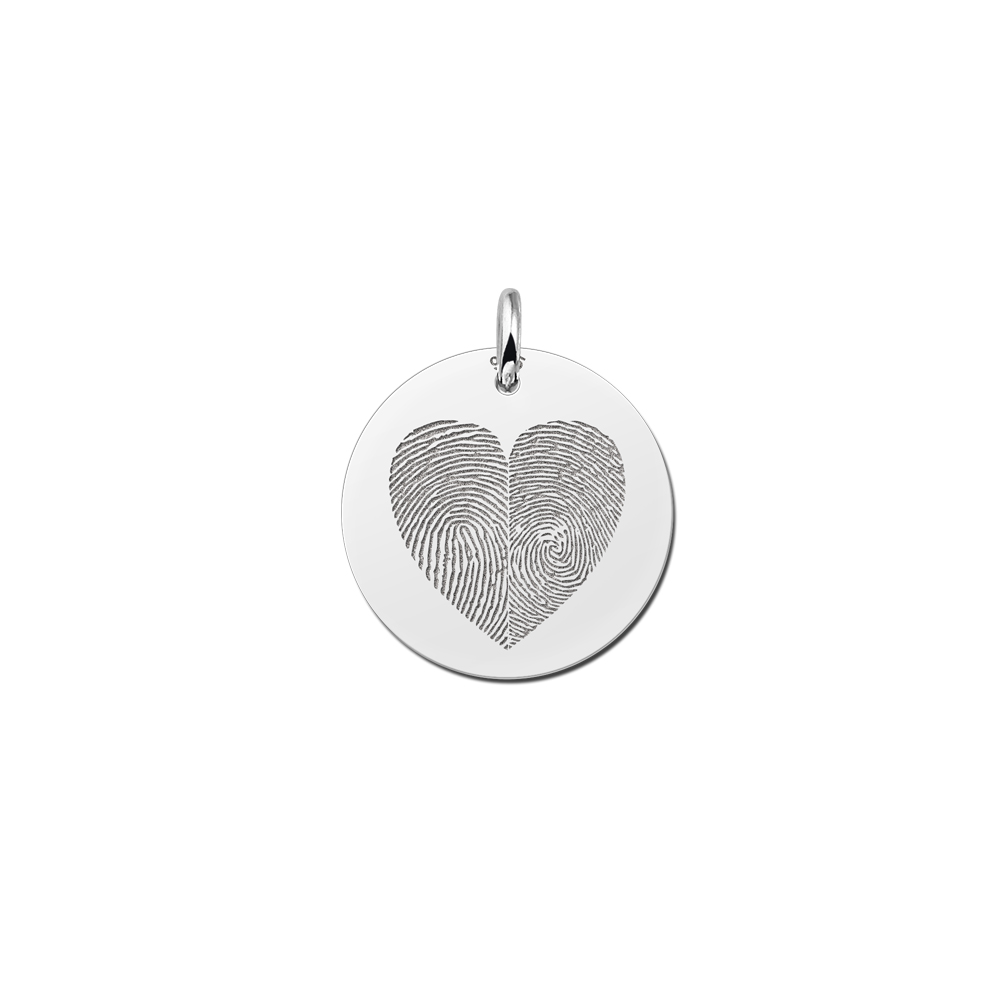 Ronde Hanger met Tweedelige Hartvormige Vingerafdruk van Zilver Names4ever