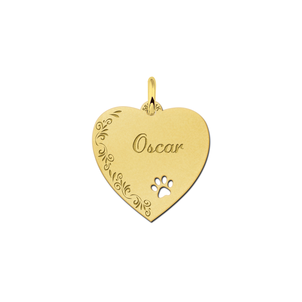 Hartje goud met bloemrand en pootje - Names4ever