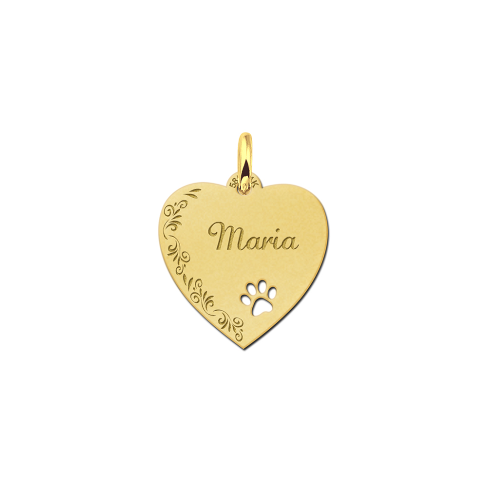 Hartje goud met bloemrand en pootje - Names4ever