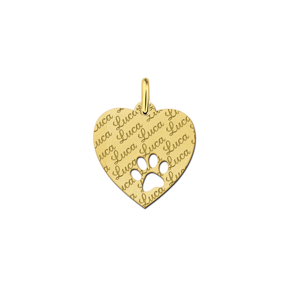Hartje goud met naamgravure en pootje - Names4ever