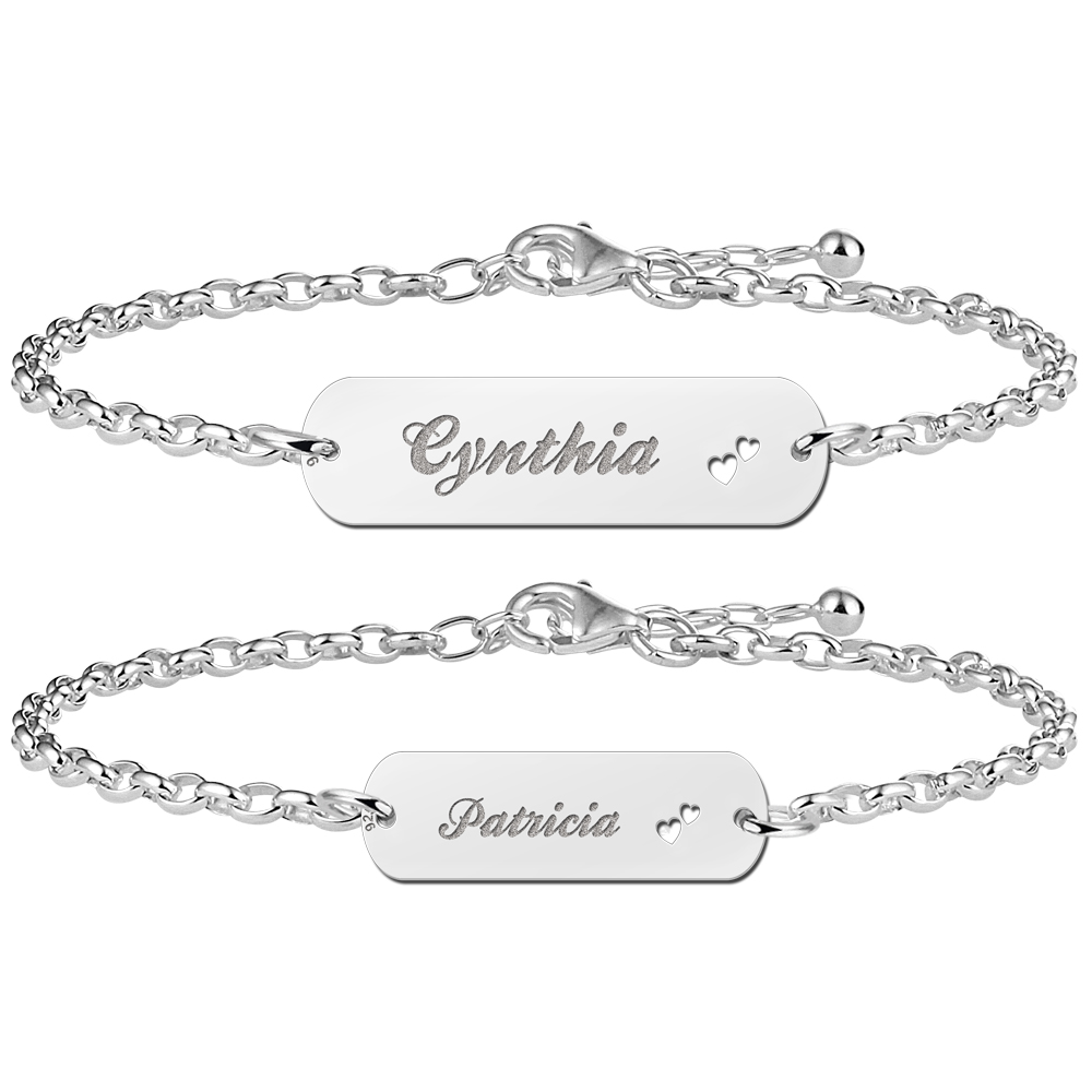 Zilveren Moeder Dochter Armbandjes Set met Hartjes - Names4ever Graveer