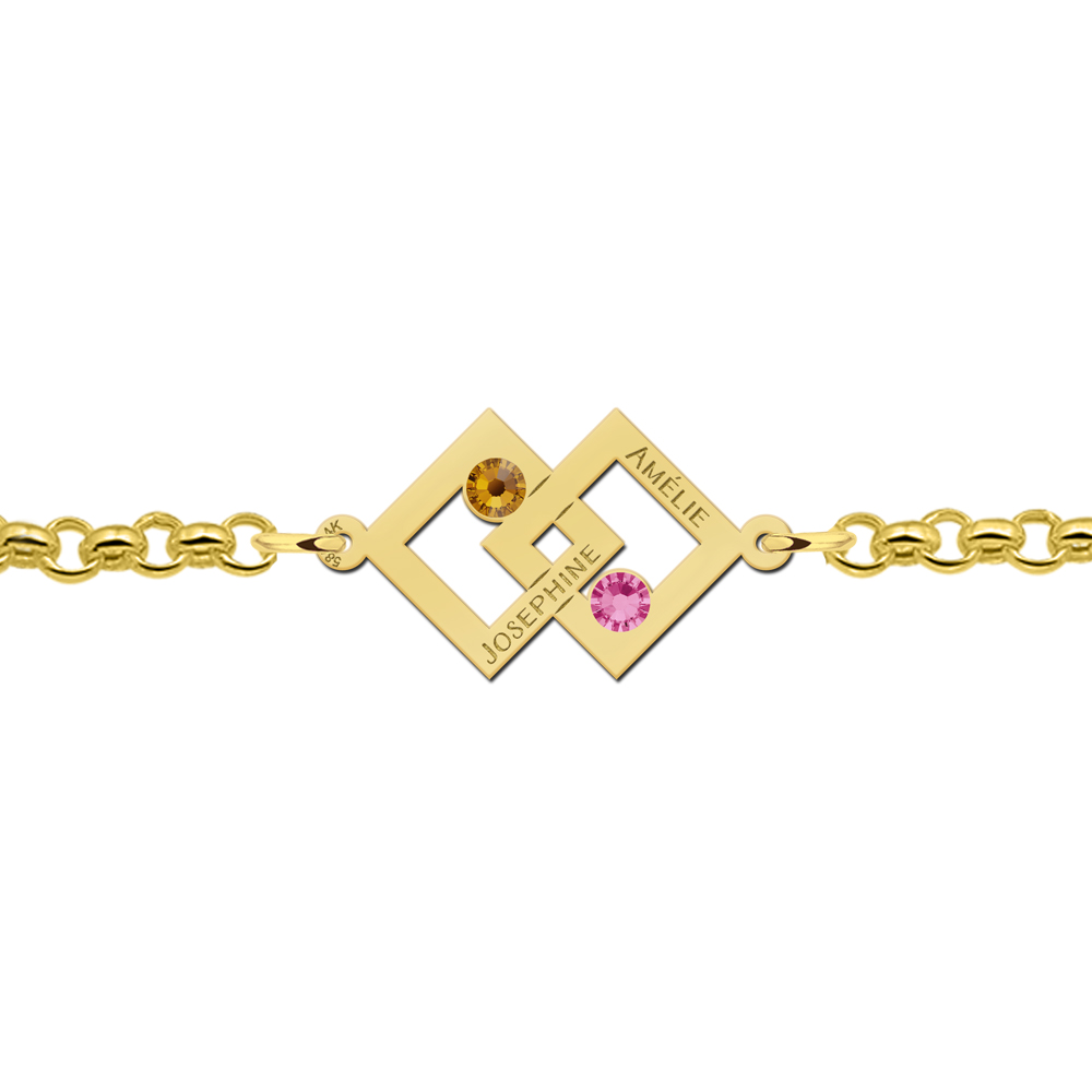 Gouden moeder dochter armband twee vierkanten van Names4ever