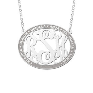 Names4ever Ovale Hanger Monogram met Namen + Ketting ZMH023