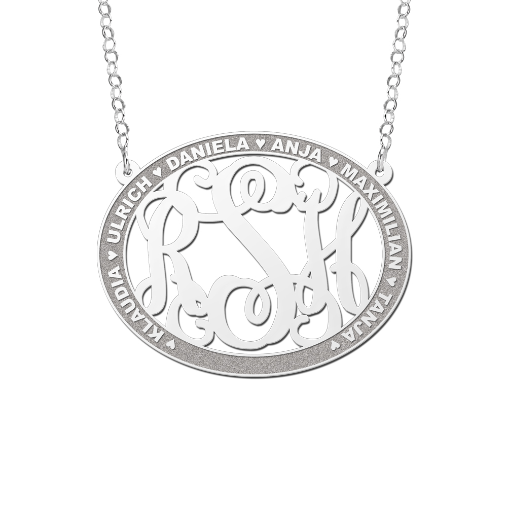 Names4ever Ovale Hanger Monogram met Namen + Ketting ZMH023