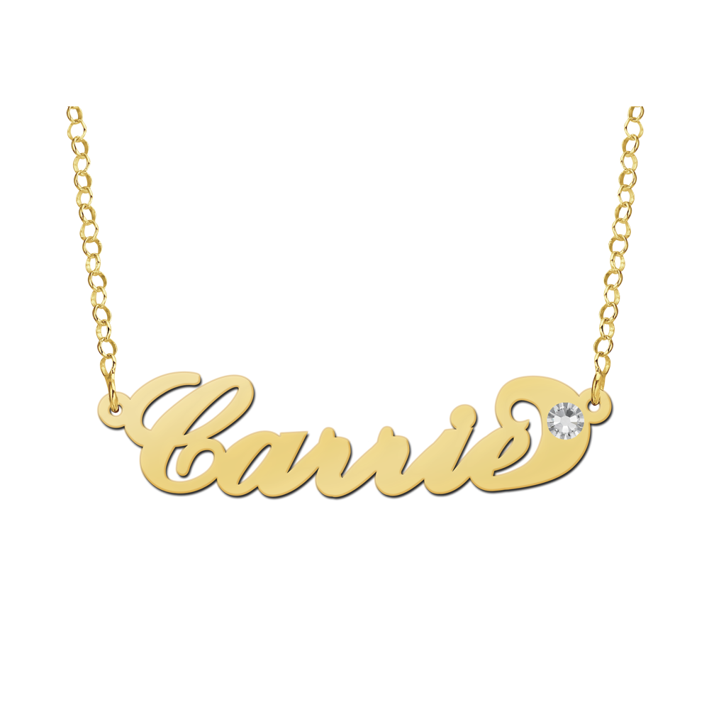 Names4ever Vergulde Carrie Naamketting met Zirkonia