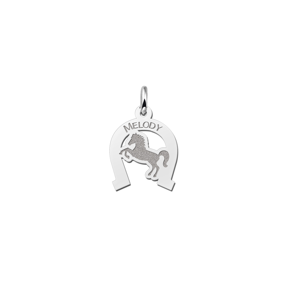 Paardenhanger met hoefijzer en naam van zilver - Names4ever
