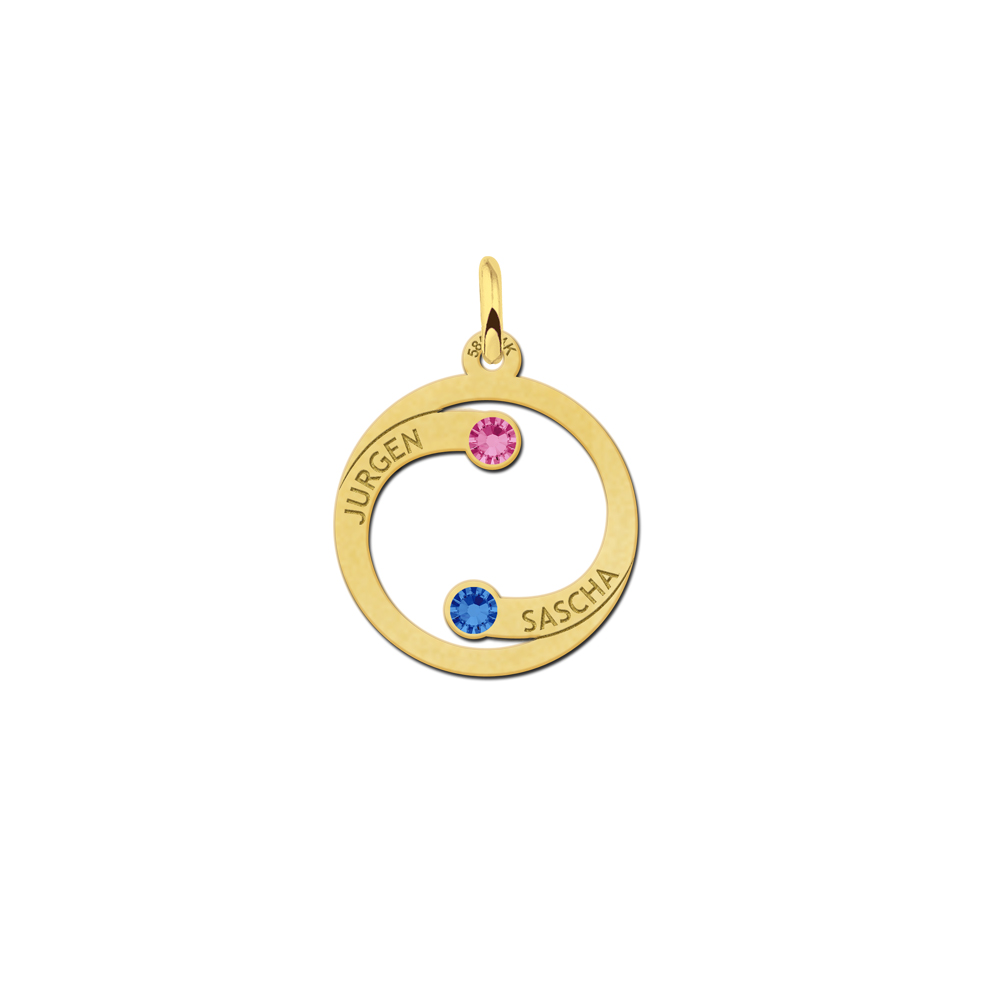 Names4ever Gouden Ronde Hanger met Namen en Steentjes