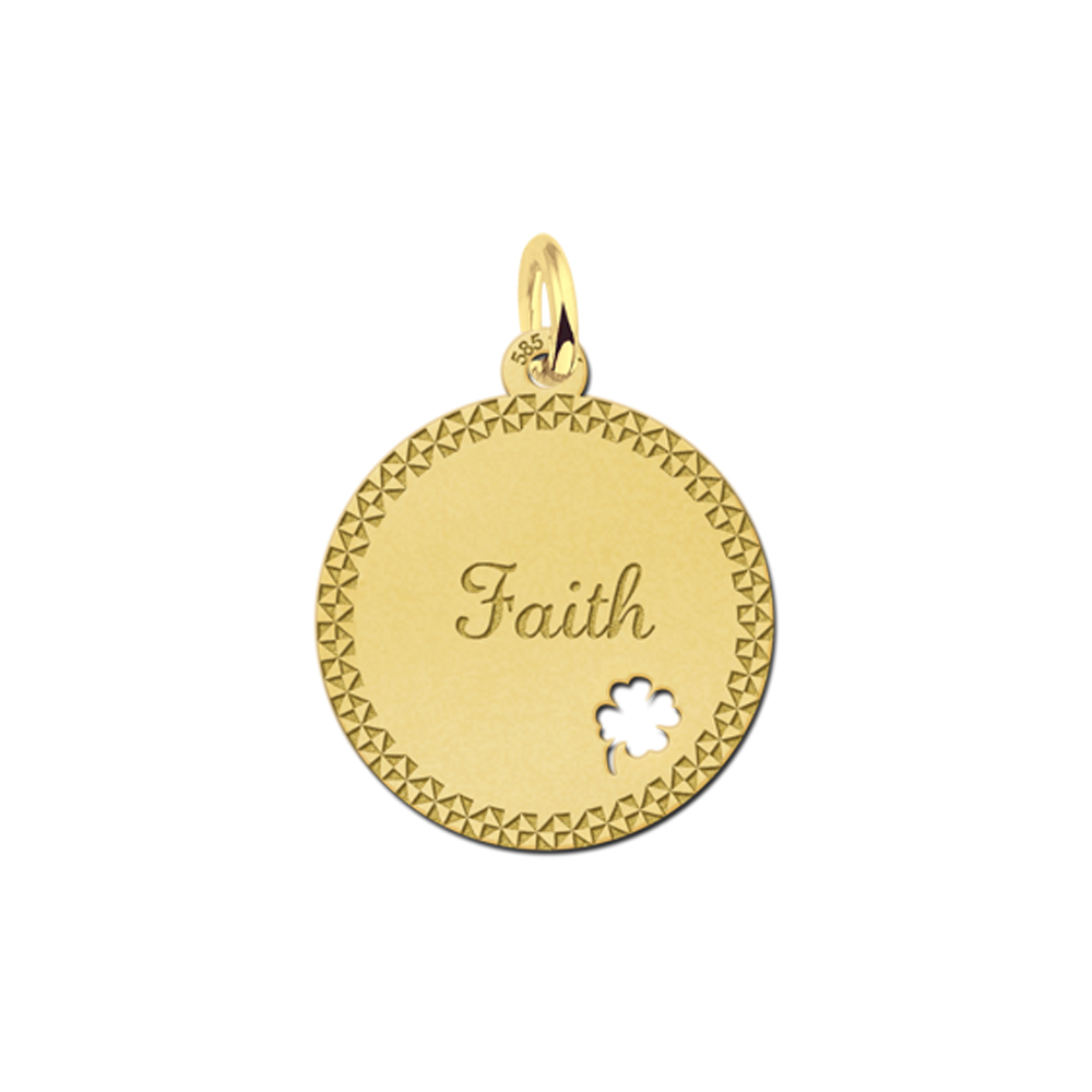 Schitterend gouden hangertje met je naam en een prachtig klavertje vier erin. - Names4ever