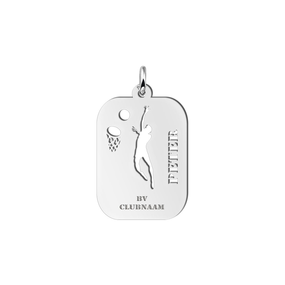 Zilveren basketbal sporthanger met naam en datum | 925 sterling zilver