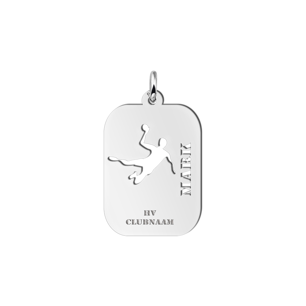 Zilveren handbal sporthanger met naam en datum | 925 sterling zilver