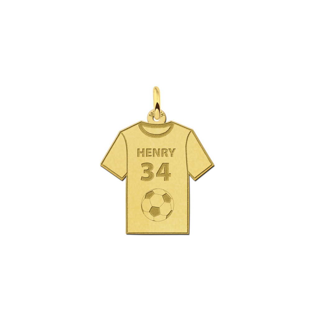 Gouden voetbalshirt hanger gepersonaliseerd | 14 karaat | Geelgoud | Names4ever