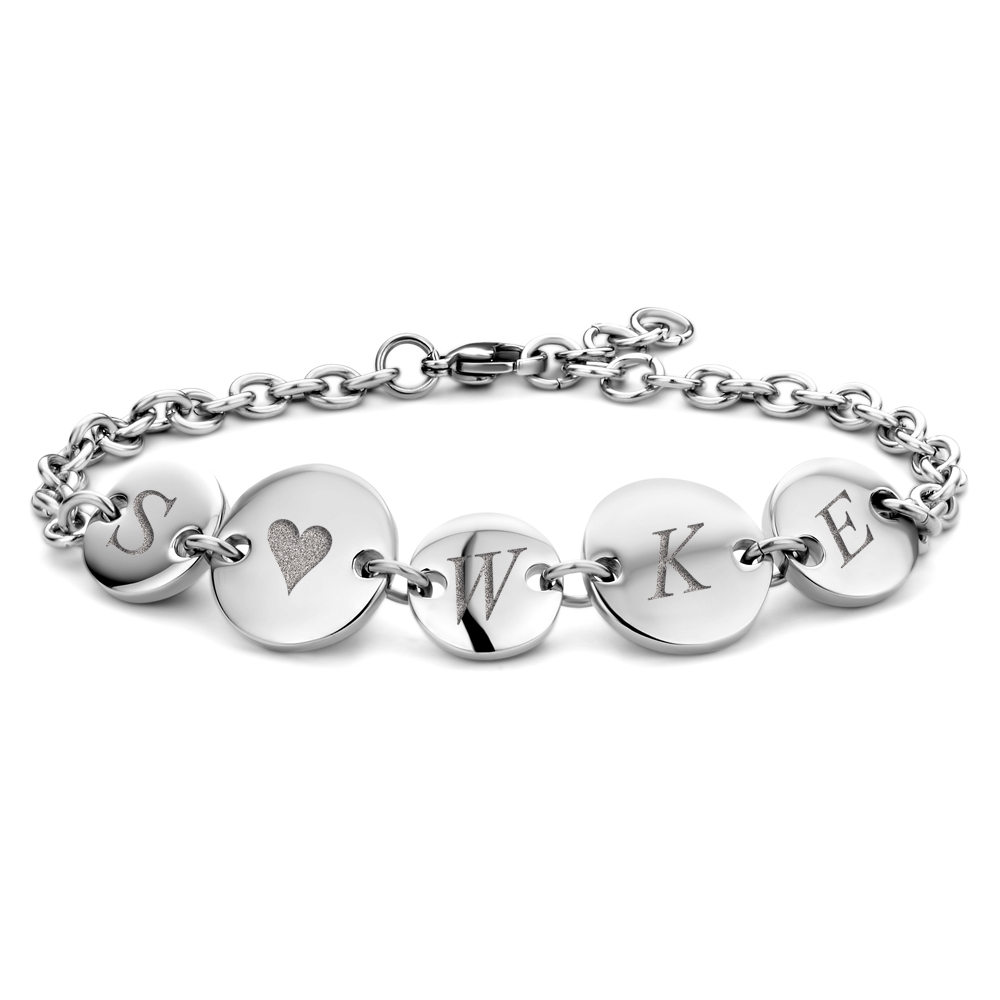 Armband met Rondjes en Initialen van Staal | Names4ever