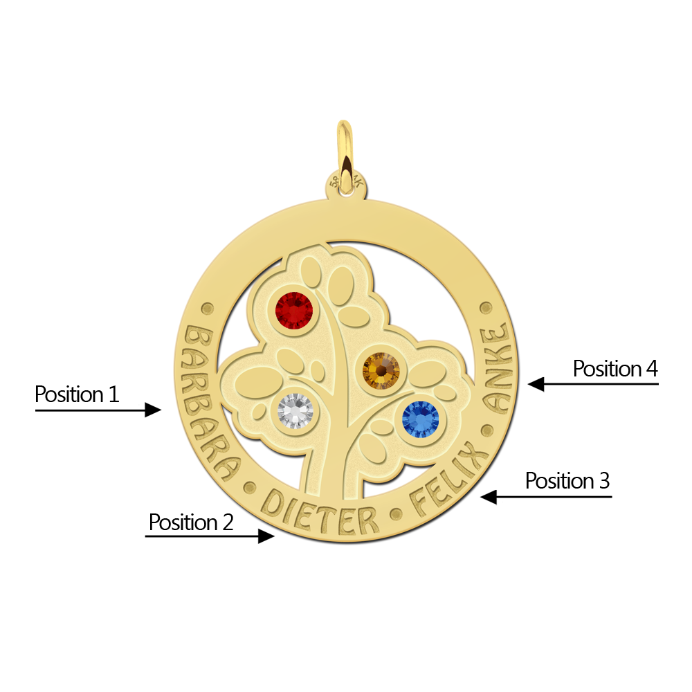 Gouden Stamboom Hanger voor zes namen Names4ever