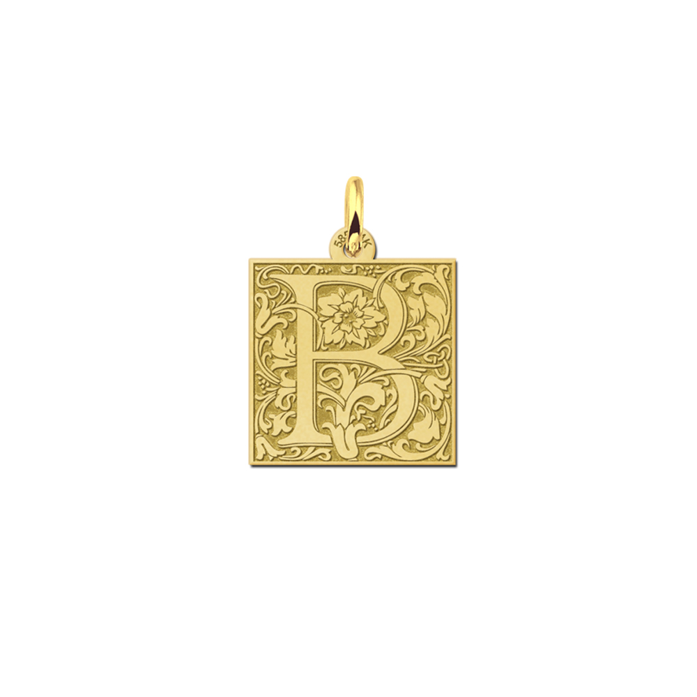 Vierkante sier letter ketting goud - Names4ever