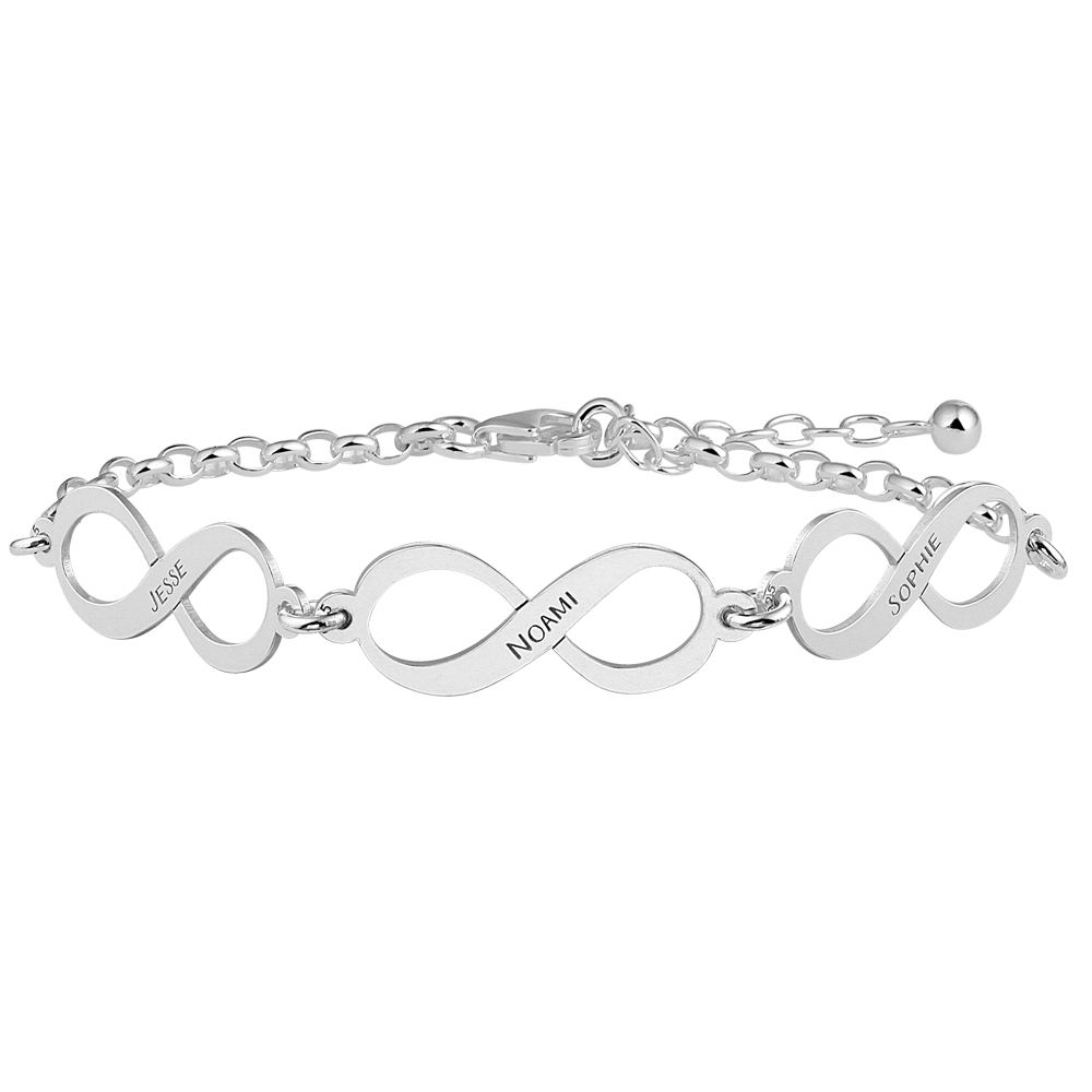 Moederdag Sieraden | Names4ever Drie Namen met Infinity Tekens Armband van Zilver