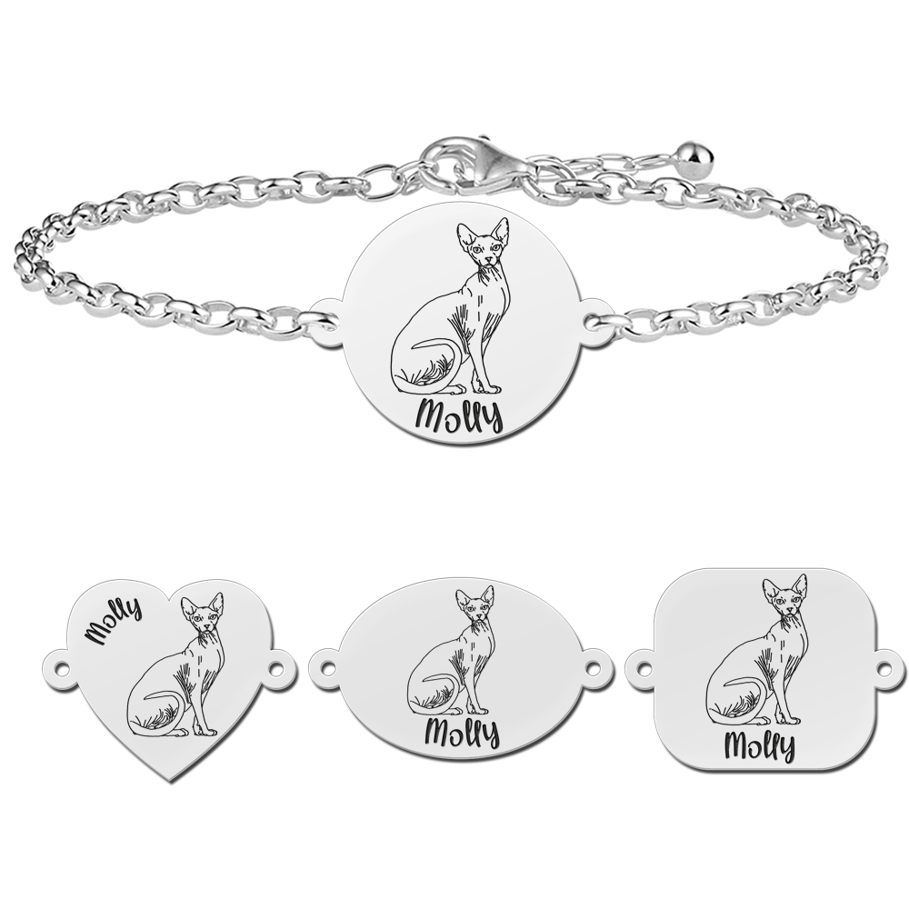 Zilveren armband kat Sphynx - Names4ever