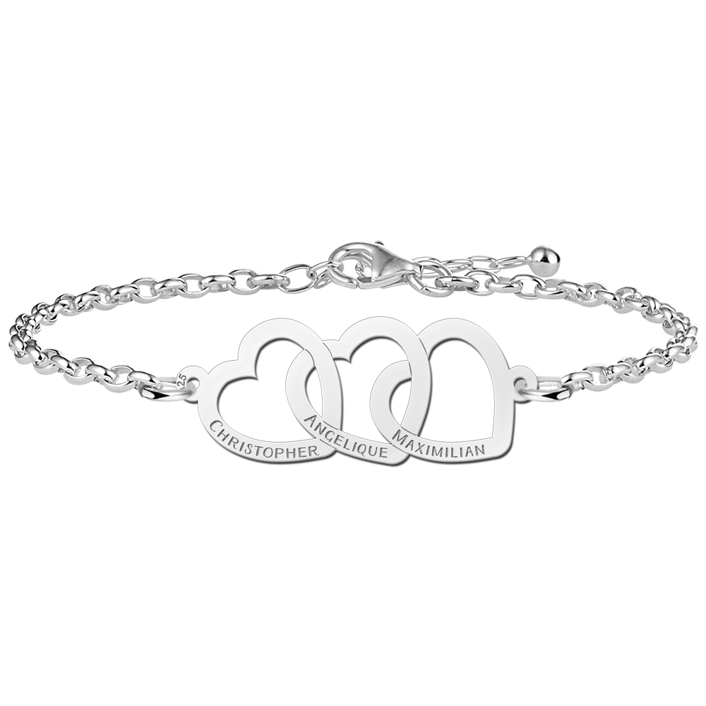 Kerst Sieraden | Armband met Drie Opengewerkte Hartjes van Zilver