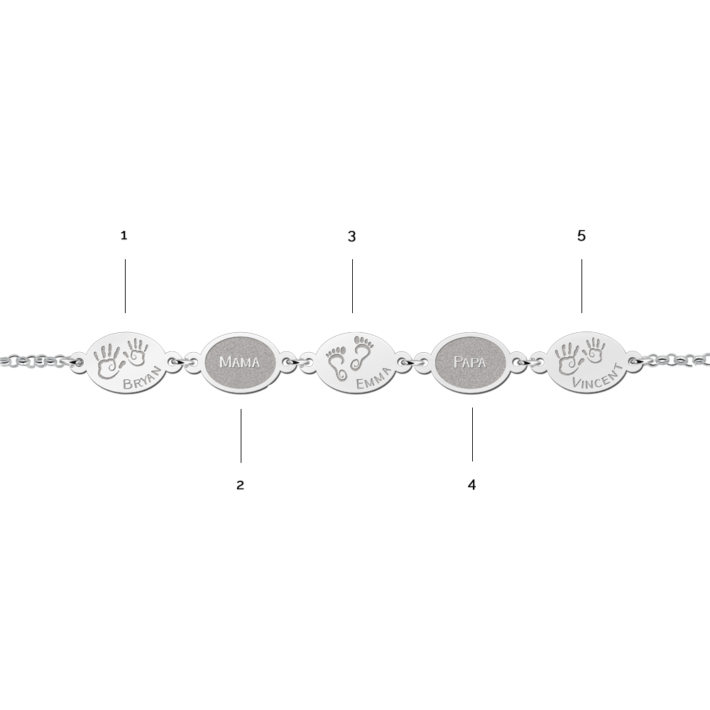 Familie Naamarmband van Zilver met Ovale Plaatjes > Names4ever