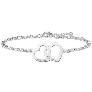 Armband Met Twee Opengewerkte Hartjes Met Namen | Names4ever | 17 + 3 cm | 925 Sterling Zilver