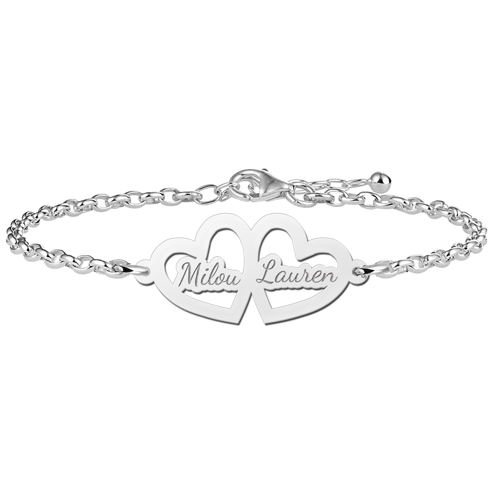 Armband met opengewerkte hartjes met Namen | Names4ever | 17 + 3 cm | 925 Sterling Zilver