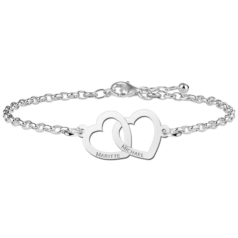 Armband Met Twee Opengewerkte Hartjes Met Namen | Names4ever | 17 + 3 cm | 925 Sterling Zilver