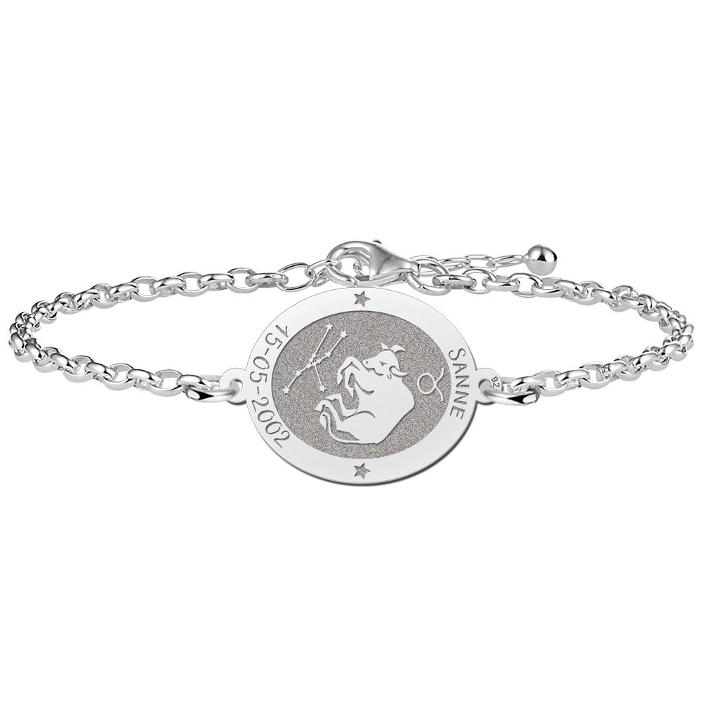 Zilveren Armband met Ovaalvormige Stier Sterrenbeeld Naamhanger > Names4ever