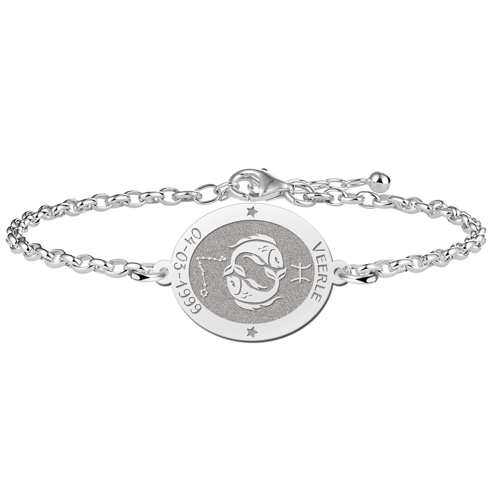 Zilveren Armband met Ovaalvormige Vissen Sterrenbeeld Naamhanger > Names4ever