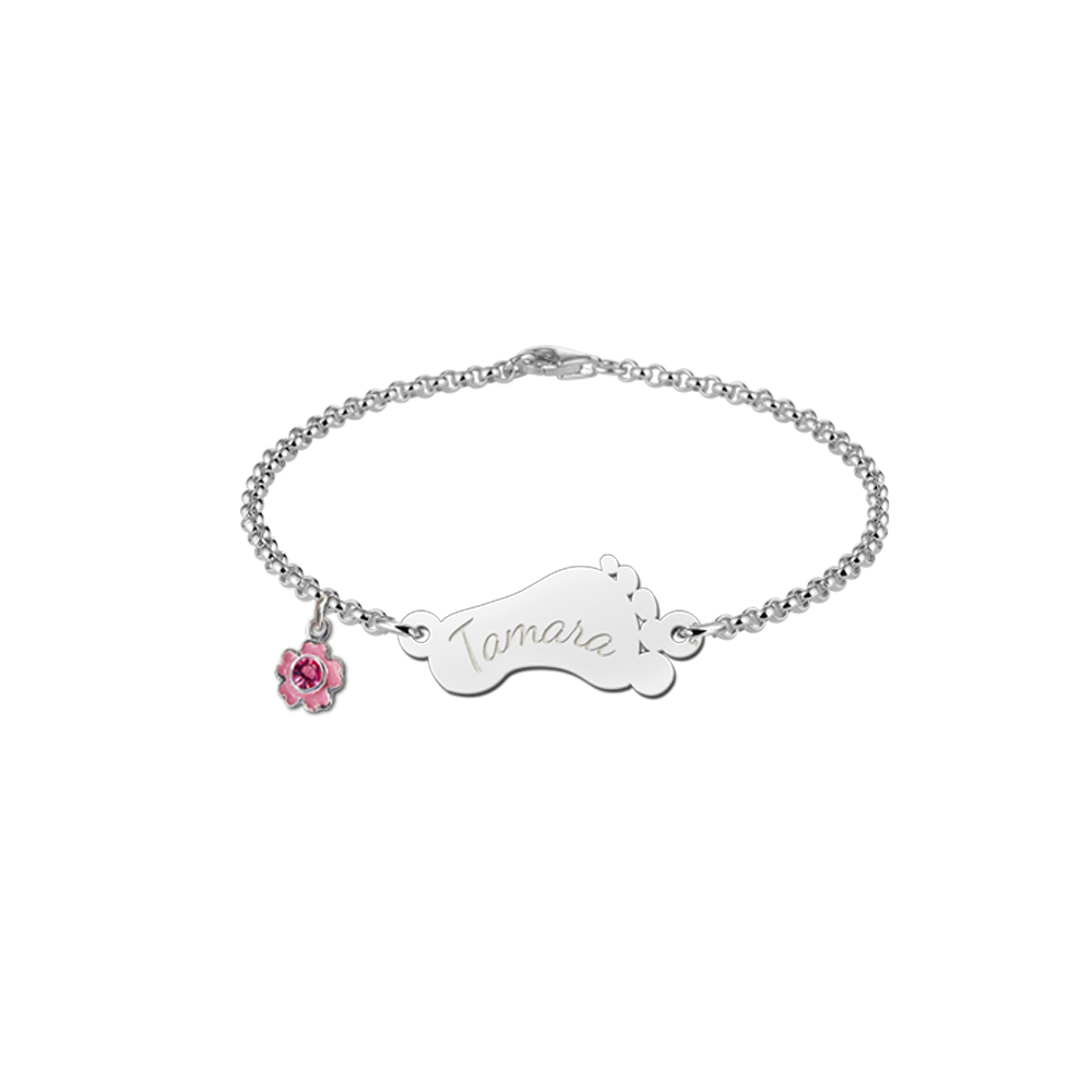 Names4ever Zilveren Baby Armband met Voetje / Naam graveren