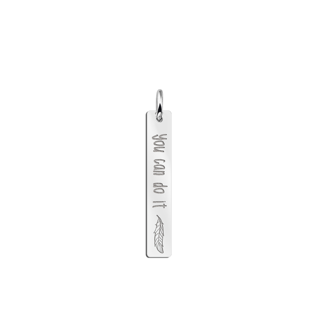 Names4ever Verticale Bar Ketting Hanger met Veer en Gravure