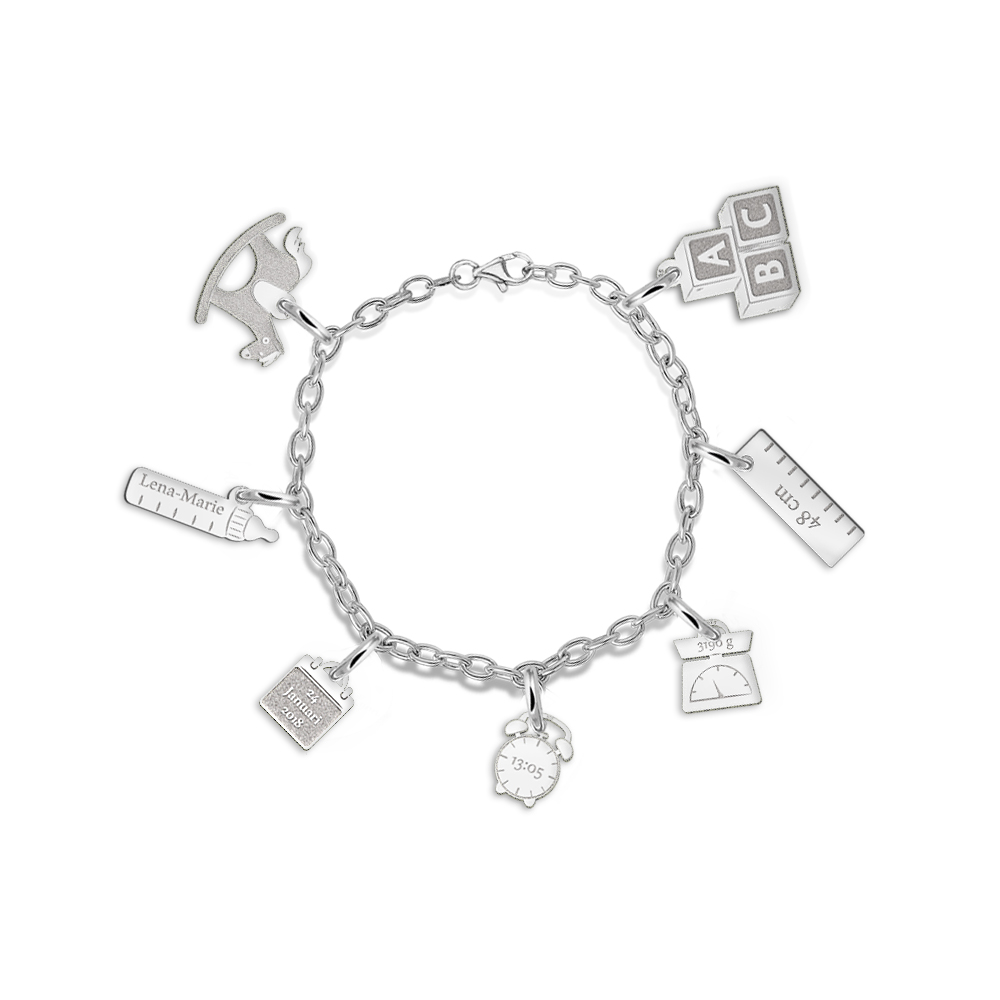 Moederdag | Bedelarmband met Zeven Geboorte Bedels van Zilver > Names4ever