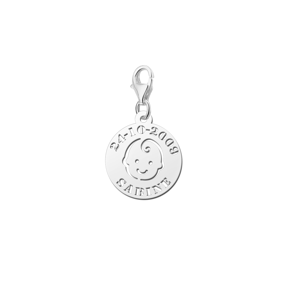 Names4ever Babyhoofd Naambedel van Zilver met Naam en Datum