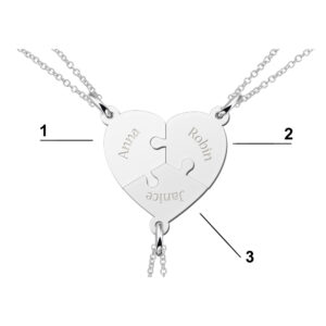 Names4ever Hartvormige Zilveren Puzzelstukjes Vriendschapsketting met Namen