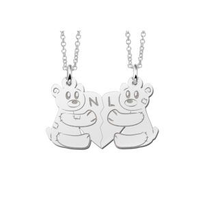 Names4ever Zilveren Teddybeer Breekhanger met Initialen van Names4ever