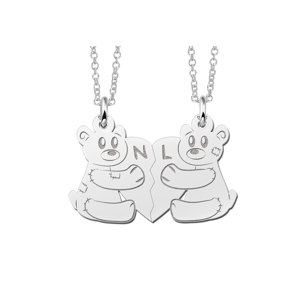 Names4ever Zilveren Teddybeer Breekhanger met Initialen van Names4ever