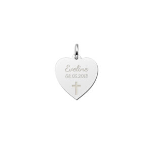 Names4ever Glanzend Hart met Kruis Zilveren Communie Hanger
