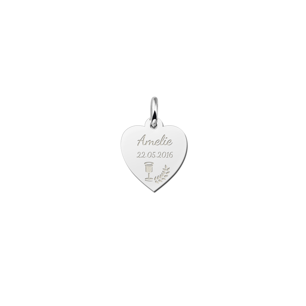 Names4ever Zilveren Hart Hanger met Beker en Lauriertak