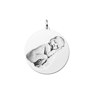 Glanzende Zilveren Ronde Fotogravure Hanger van Names4ever