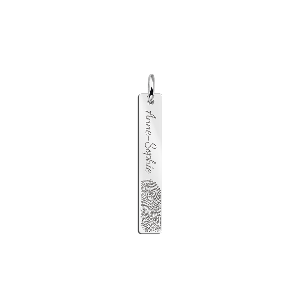 Names4ever Verticale Bar Ketting Hanger met Vingerafdruk en Tekstgravure