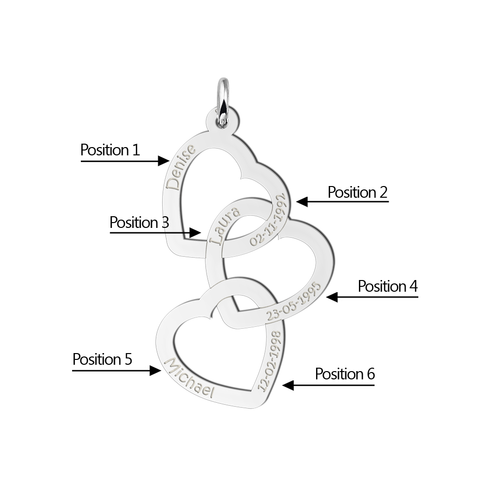 Names4ever Triple Hart Hanger van Zilver met Namen