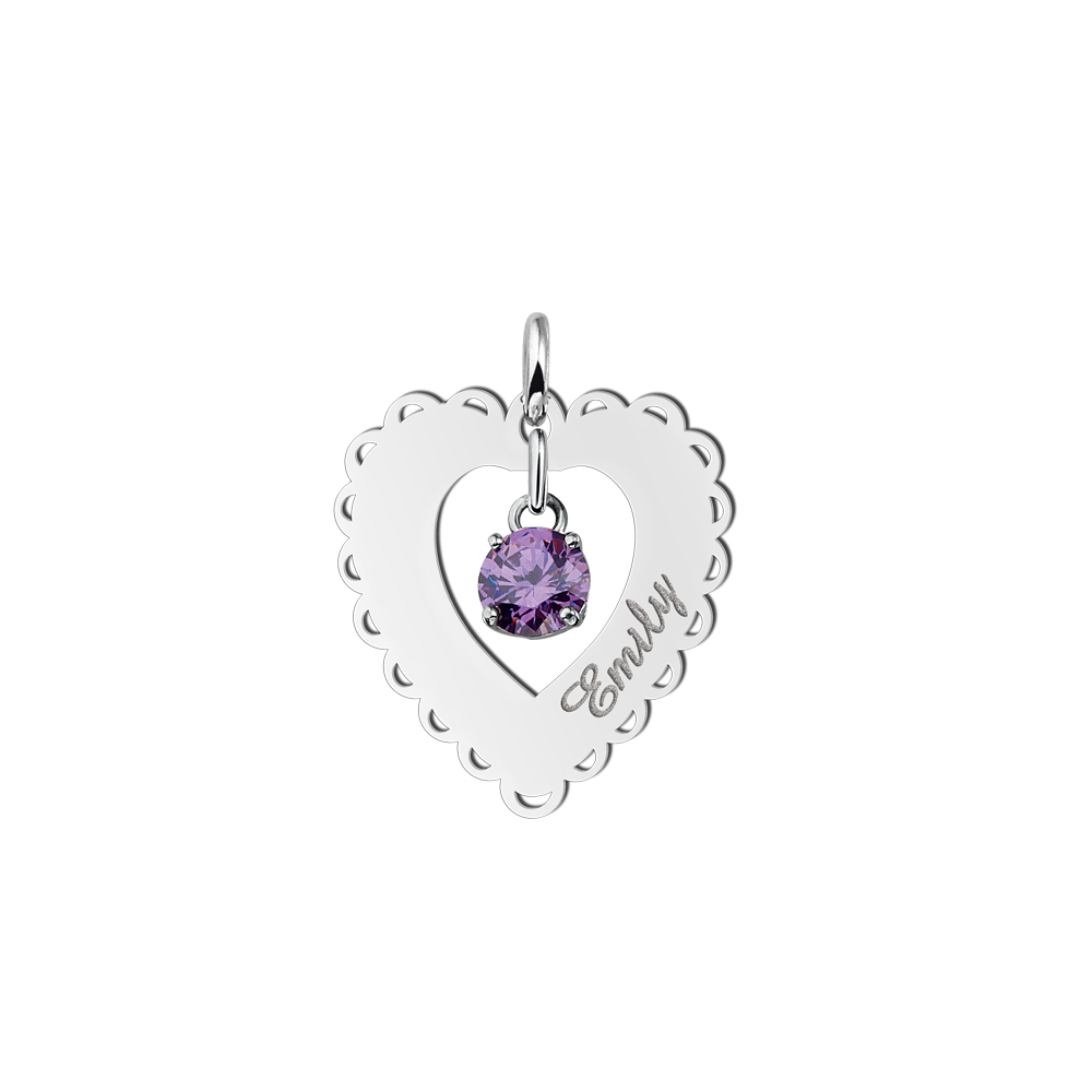 Zilveren naamhanger hart rand met zirkonia - Names4ever