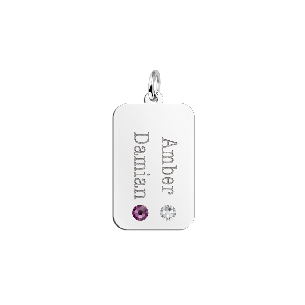 Zilveren Dog Tag met Twee Geboortestenen en Namen Names4ever