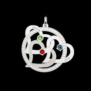 Names4ever Drie Harten Zilveren Naamketting met Geboortesteen
