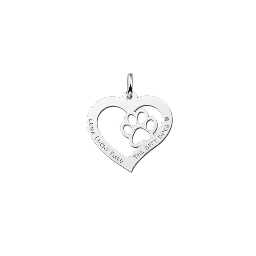 Zilveren Hart Hanger met Pootafdruk en Gravure | Names4ever