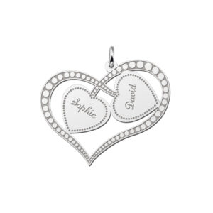 Names4ever Twee Harten Hanger van Zilver met Namen
