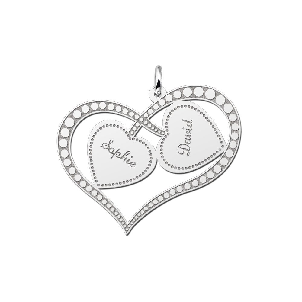 Names4ever Twee Harten Hanger van Zilver met Namen